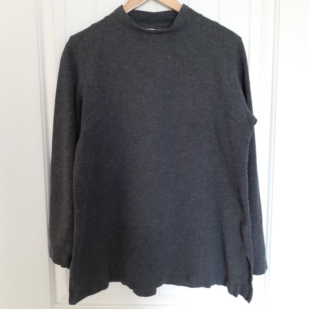 Poetry Mock Neck Pullover Top w/Seam Detail Cotton Alpaca Blend Gray Size 10